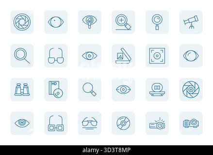 Sophisticated bundle of 24 Regular Bold Outline vector icons for Optical, engineered with 256x256 PIXEL Perfect clarity for professional applications. Stock Vector