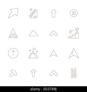 Collection of 16 Thin Line Detail Enhanced vector icons for Escalate, designed in High Resolution format for clarity and versatility. Stock Vector