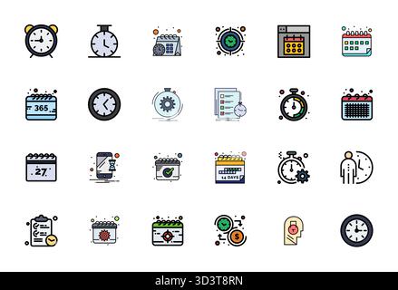 Professionally designed 24 vector icons in Line Filled, capturing the essence of Time Management with 256x256 Detail Enhanced precision for UI design. Stock Vector