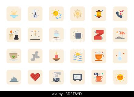 Precision-engineered 24 Flat vector icons for Warm, designed at 128x128 Detail Enhanced resolution for exceptional clarity and scalability. Stock Vector
