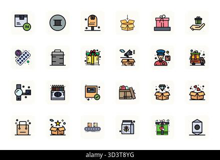 Artfully designed 24 LineFilled Pixel Aligned vector icons for Package, delivered in 128x128 format for consistent visual excellence. Stock Vector