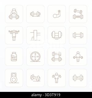 Curated pack of 16 Retina Ready vector icons in Thin Line design, centered around Bodybuilding concepts with Display Perfect clarity. Stock Vector