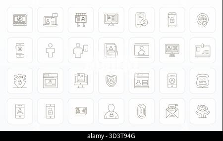 Masterfully created 28 vector icons representing Personal Data in Thin Line design, featuring High Resolution Pixel Aligned resolution for exceptional Stock Vector