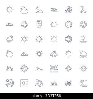 Strategic bundle featuring 36 vector icons representing Sunny in Bold Line format, optimized with Retina Ready Grid Fitted quality for professional wo Stock Vector