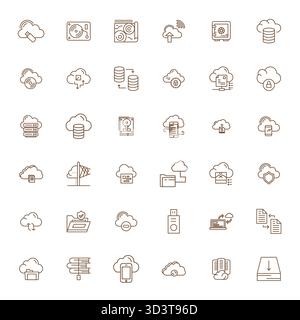 Sophisticated bundle of 36 Bold Line vector icons for Data Backup, engineered with High Resolution Editable clarity for professional applications. Stock Vector