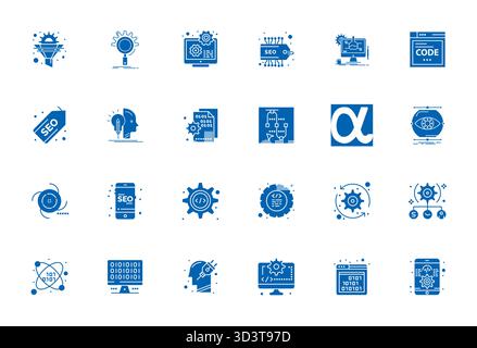 Thoughtfully designed 24 vector icons themed around Algorithm, crafted in Filled with High Resolution Pixel Aligned precision for contemporary design Stock Vector