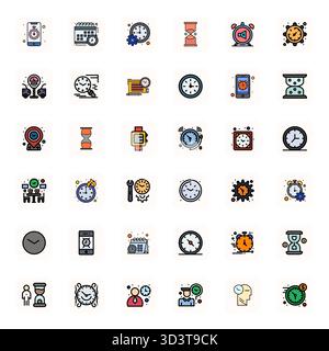 Revolutionary set of 36 Pixel Optimized vector icons inspired by Clock, created in LineFilled format at 256x256 resolution for cutting-edge design. Stock Vector