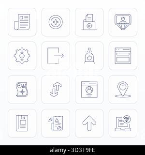This Data vector icon pack includes 16 Thin Line designs in Retina Ready Pixel Optimized format, perfect for enhancing digital interfaces. Stock Vector