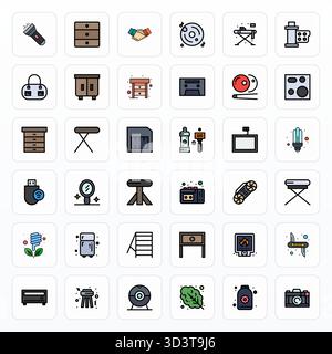 Strategic bundle featuring 36 vector icons representing Compact in Filled Line format, optimized with 128x128 Editable quality for professional workfl Stock Vector