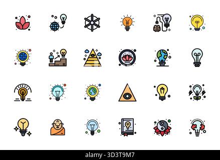 A dynamic set of 24 vector icons in Flat Line Filled, tailored for Enlightenment with High Resolution PIXEL Perfect quality suited for digital product Stock Vector