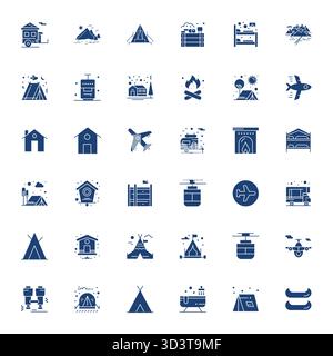 Strategic bundle featuring 36 vector icons representing Cabin in Filled format, optimized with 256x256 Pixel Aligned quality for professional workflow Stock Vector