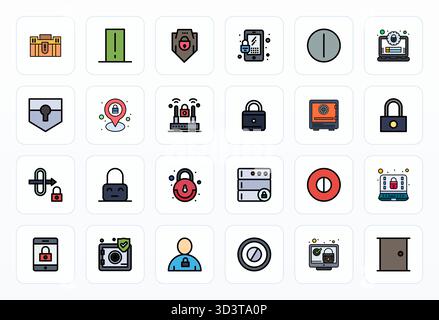 Refined bundle featuring 24 Filled Line vector icons for Locked, optimized with Retina Ready Editable quality for elegant and functional design soluti Stock Vector