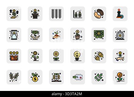 A clean collection of 24 LineFilled vector icons representing Yield, designed in High Resolution PIXEL Perfect format for modern dashboards and interf Stock Vector