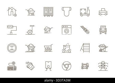 Revolutionary set of 24 Pixel Optimized vector icons inspired by Utility, created in Bold Line format at Retina Ready resolution for cutting-edge desi Stock Vector