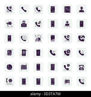 A clean collection of 36 Filled vector icons representing Call, designed in 128x128 Pixel Optimized format for modern dashboards and interfaces. Stock Vector
