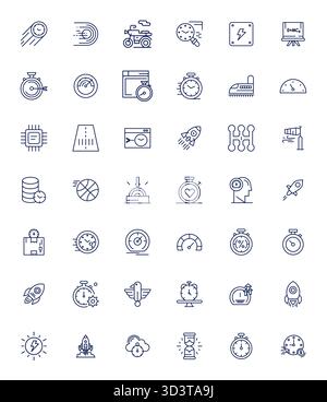 This Speed vector icon pack includes 42 Bold Line designs in 64x64 Display Perfect format, perfect for enhancing digital interfaces. Stock Vector