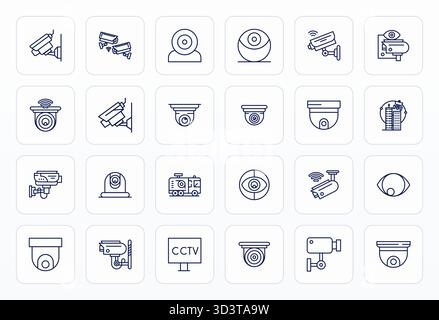Future-ready pack of 24 vector icons themed around Cctv, showcasing Bold Line design with High Resolution Display Perfect clarity for innovative user Stock Vector