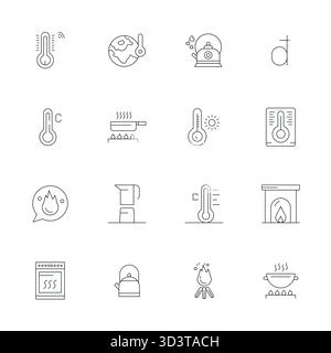 A dynamic set of 16 vector icons in Thin Line, tailored for Heat with 128x128 Editable quality suited for digital products. Stock Vector