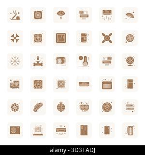 Essential pack of 36 Grid Fitted vector icons for Cooling in Filled format, sized at High Resolution for optimal performance and scalability. Stock Vector