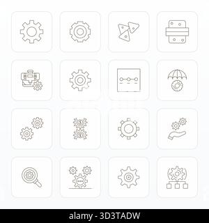 Professionally designed 16 vector icons in Thin Line, capturing the essence of Mechanism with 256x256 Grid Fitted precision for UI design. Stock Vector