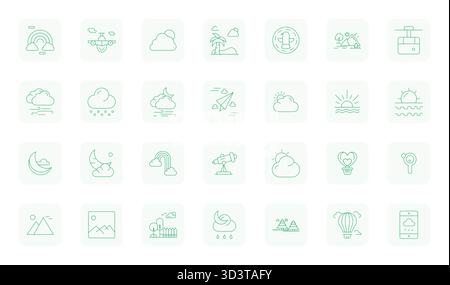 Collection of 28 Thin Outline Detail Enhanced vector icons for Sky, designed in 128x128 format for clarity and versatility. Stock Vector