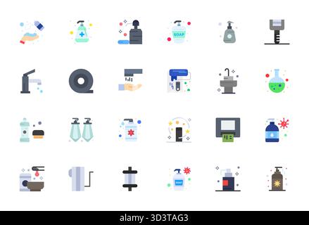 This Dispenser vector icon pack includes 24 Flat designs in Retina Ready Grid Fitted format, perfect for enhancing digital interfaces. Stock Vector