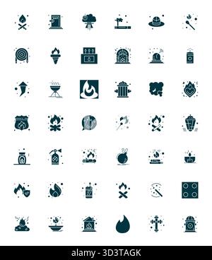 Handcrafted collection featuring 42 Filled vector icons for Fire, optimized in 256x256 PIXEL Perfect resolution for premium digital experiences. Stock Vector