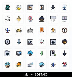 State-of-the-art bundle featuring 36 Pixel Optimized vector icons inspired by File Download, created in Filled Line format at 128x128 for next-generat Stock Vector