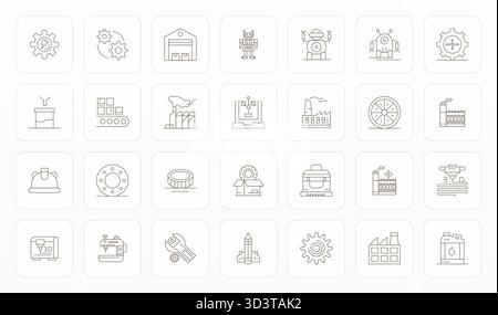 Meticulously crafted 28 Thin Line vector icons for Manufacturing, delivered in Retina Ready Pixel Optimized quality for uncompromising design standard Stock Vector