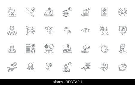 Beautifully rendered 28 Thin Line Editable vector icons for Pandemic, created at High Resolution resolution for stunning visual consistency across pla Stock Vector