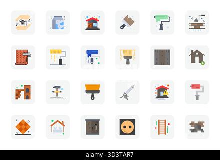 Contemporary collection of 24 vector icons representing Renovation in Flat aesthetic, featuring Retina Ready Pixel Aligned resolution for modern appli Stock Vector