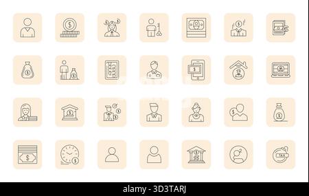 Handcrafted collection featuring 28 Thin Outline vector icons for Accountant, optimized in 64x64 Display Perfect resolution for premium digital experi Stock Vector