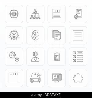 Revolutionary set of 16 Display Perfect vector icons inspired by Management, created in Thin Line format at 256x256 resolution for cutting-edge design Stock Vector