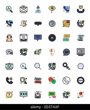 Set of 42 Flat Line Filled Grid Fitted vector icons themed around Inquiry, crafted in Retina Ready resolution for seamless integration in apps and web Stock Vector