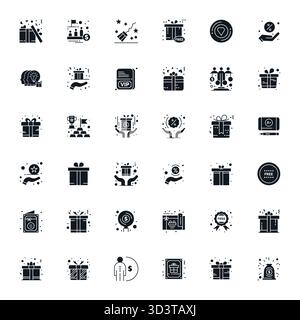 Future-ready pack of 36 vector icons themed around Bonus, showcasing Filled design with 128x128 Pixel Optimized clarity for innovative user interfaces Stock Vector