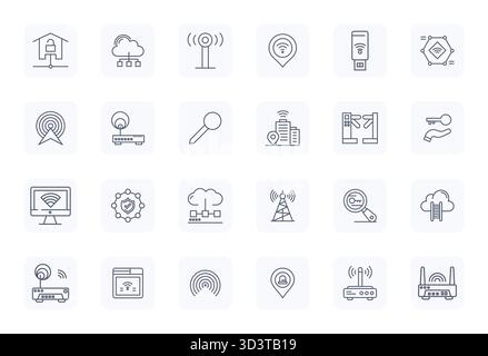 Complete package of 24 vector icons themed around Access Point, showcasing Regular Bold Outline design in High Resolution Grid Fitted quality for mode Stock Vector