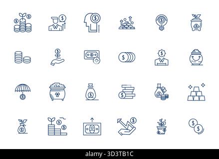 State-of-the-art bundle featuring 24 Grid Fitted vector icons inspired by Wealth, created in Bold Line format at 256x256 for next-generation interface Stock Vector