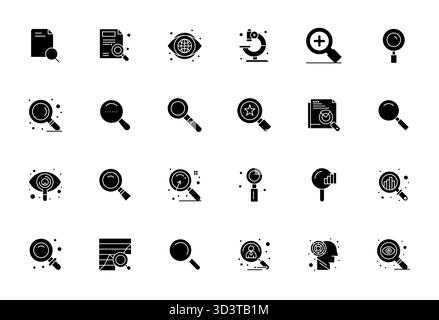 Meticulously crafted 24 Filled vector icons for Investigate, delivered in Retina Ready Display Perfect quality for uncompromising design standards. Stock Vector