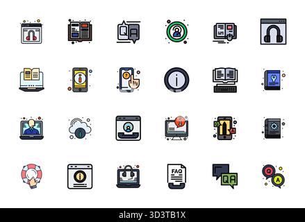 Handcrafted collection featuring 24 Line Filled vector icons for Online Help, optimized in 64x64 Pixel Aligned resolution for premium digital experien Stock Vector