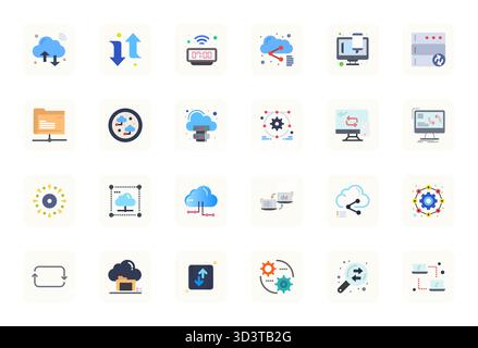 Professionally designed 24 vector icons in Flat, capturing the essence of Synchronization with 256x256 Grid Fitted precision for UI design. Stock Vector