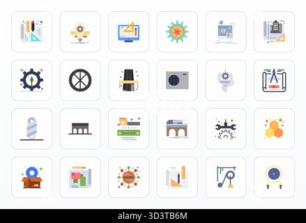 Intelligently designed 24 Pixel Optimized vector icons inspired by Engineering, created in Flat format at 256x256 for smart and efficient design workf Stock Vector