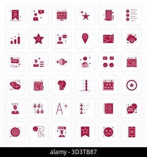 Comprehensive bundle featuring 36 vector icons in Glyph design for Rating, delivered in crisp 256x256 Detail Enhanced quality. Stock Vector