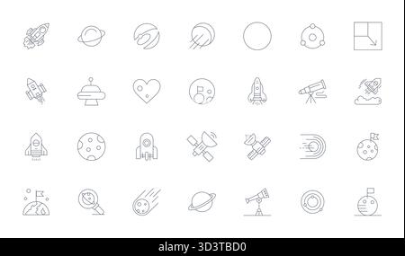 High-performance collection of 28 Thin Line vector icons for Space, engineered with 64x64 Pixel Optimized resolution for optimal user interface design Stock Vector