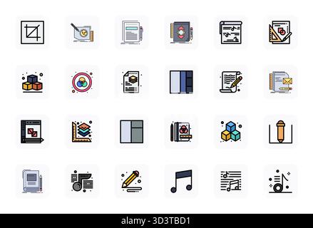 Intelligently designed 24 Grid Fitted vector icons inspired by Composition, created in LineFilled format at 64x64 for smart and efficient design workf Stock Vector