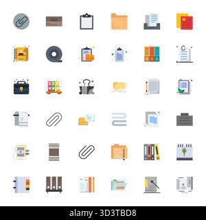 Innovative pack of 36 vector icons themed around Binder, showcasing Flat design in High Resolution Pixel Aligned format for modern digital solutions. Stock Vector