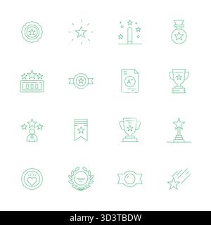 A versatile set of 16 Thin Line Detail Enhanced vector icons focused on Outstanding, delivered in crisp Retina Ready format ideal for mobile and web a Stock Vector