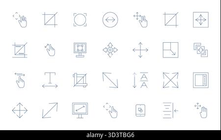 Intelligently designed 28 PIXEL Perfect vector icons inspired by Resize, created in Thin Line format at 256x256 for smart and efficient design workflo Stock Vector