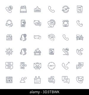Industry-leading pack of 36 Bold Line Grid Fitted vector icons for Customer Service, sized at High Resolution for optimal rendering and user interface Stock Vector