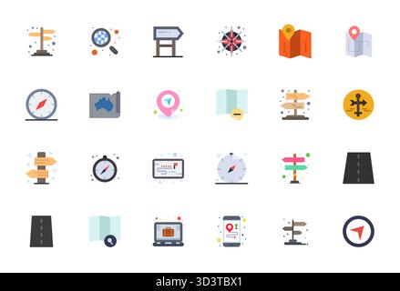Industry-leading pack of 24 Flat Detail Enhanced vector icons for Travel Planning, sized at 256x256 for optimal rendering and user interface excellenc Stock Vector