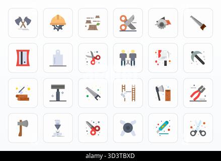 Streamlined set of 24 vector icons for Cutting in Flat aesthetic, featuring 64x64 Grid Fitted resolution for seamless user experiences. Stock Vector